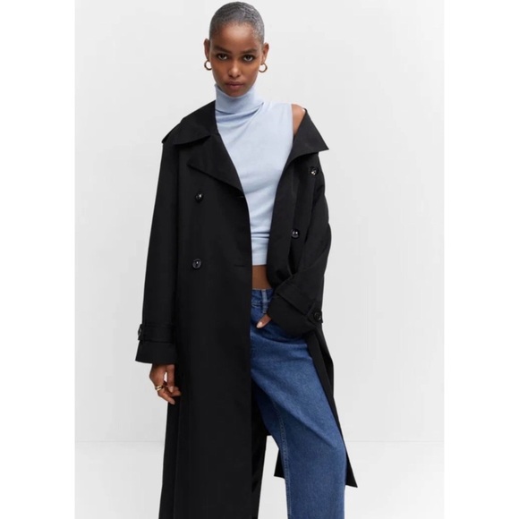 MANGO • Black Angela Trench Coat Winter Rain Jacket Work Classic - Picture 2 of 10